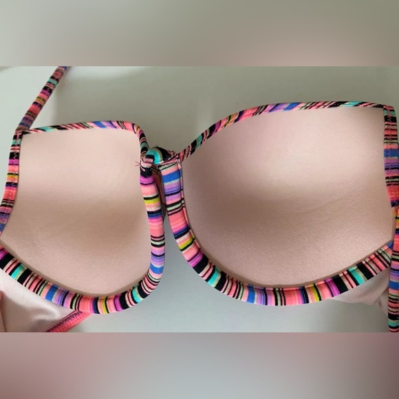 Victoria’s Secret Womens Bikini Swim Top Size 34B Pink Multicolor Padded - Picture 3 of 6